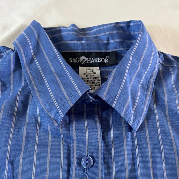 NWT Blue White Stripe Long Sleeve Button Down Wmns 12 Preppy Work Office - Picture 2 of 7